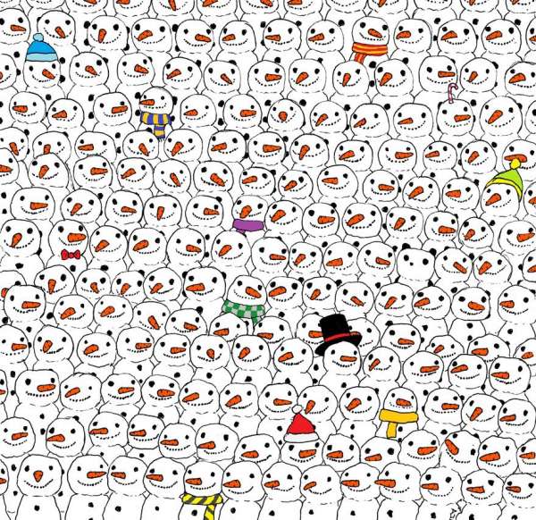 Загадки в картинках: Найдите панду среди снеговиков.